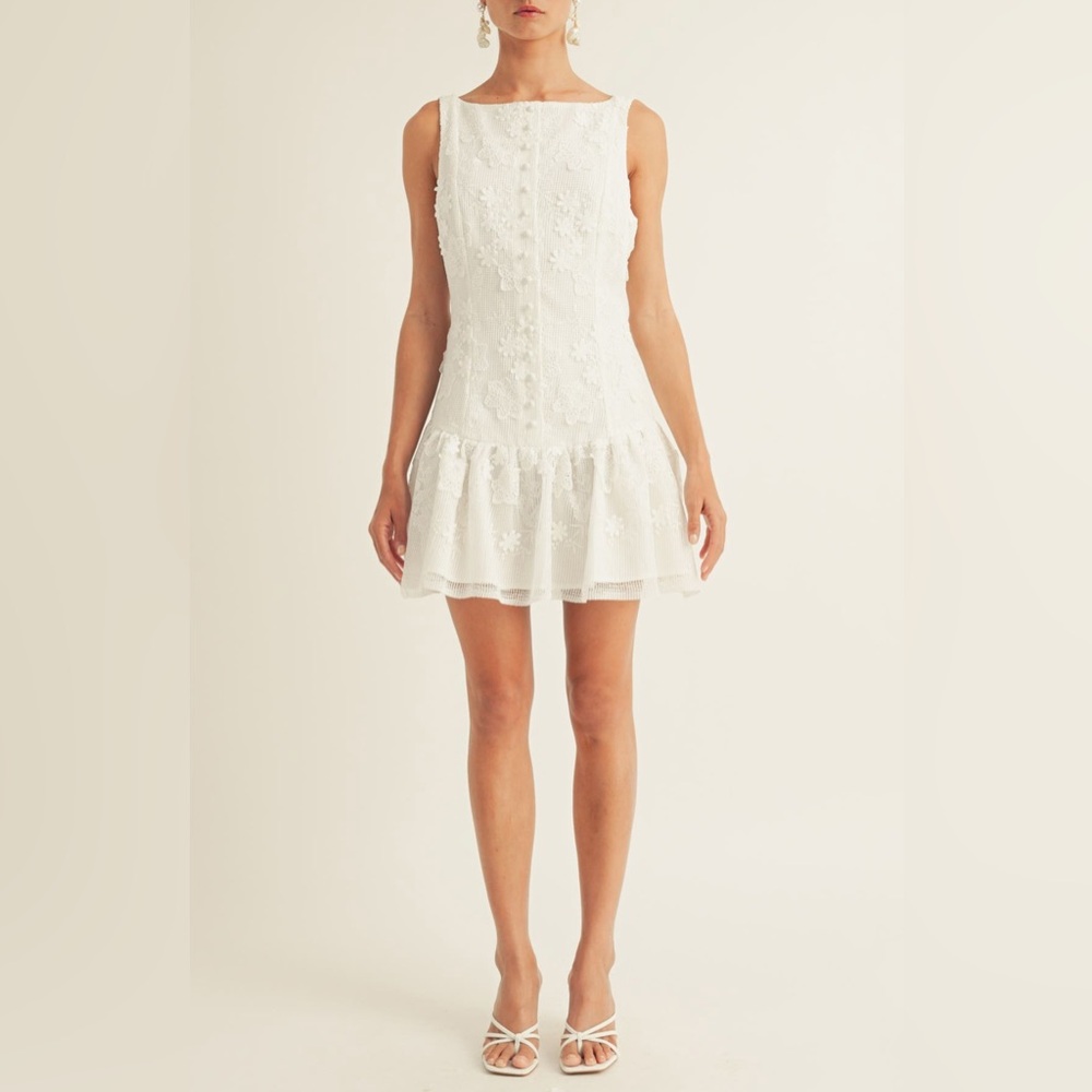 Arose Studio Capri Floral Appliqué Drop Waist Dress